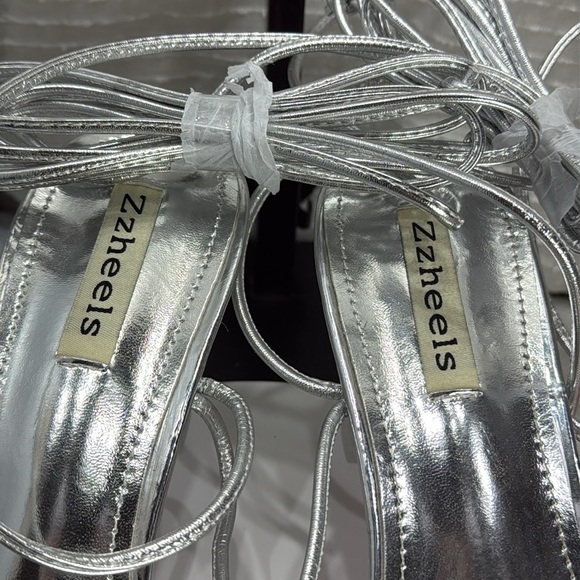 (H5) Zzheels Women's Square Toe Chunky Heel Lace-Up Strappy, Dift./Sizes Silver - Picture 7 of 13